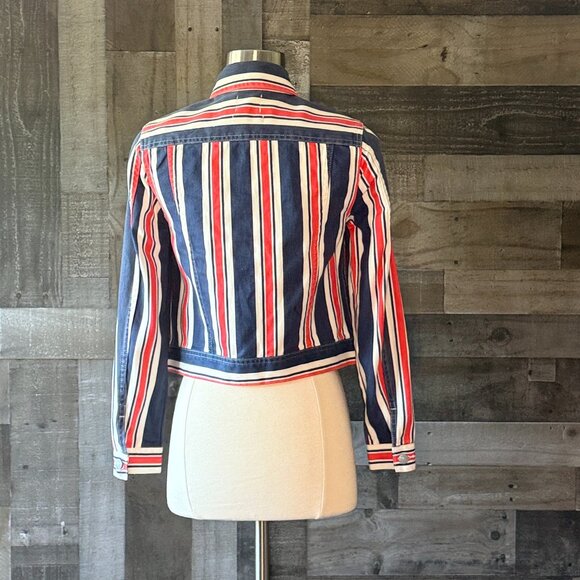 Urban Outfitters BDG jean jacket small red white and blue denim preppy stripes - Picture 9 of 12